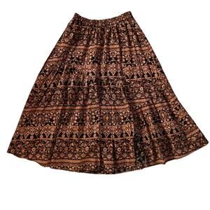 Free People Brown Patterned Midi Skirt